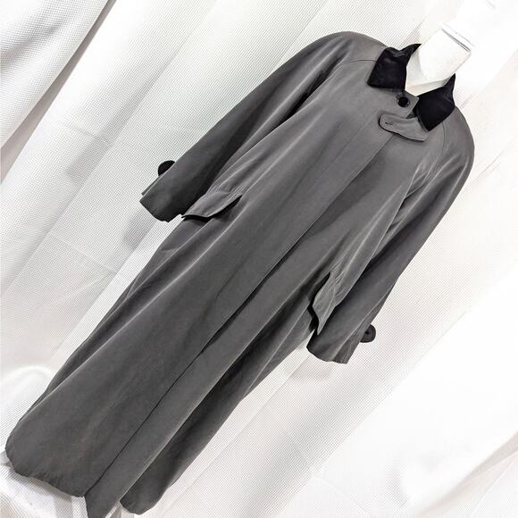 ANNE KLEIN II! SLEEK GRAY/BLACK VELVET FULL LENGTH, REMOVABLE LINER COAT! SZ 10P - Picture 1 of 11
